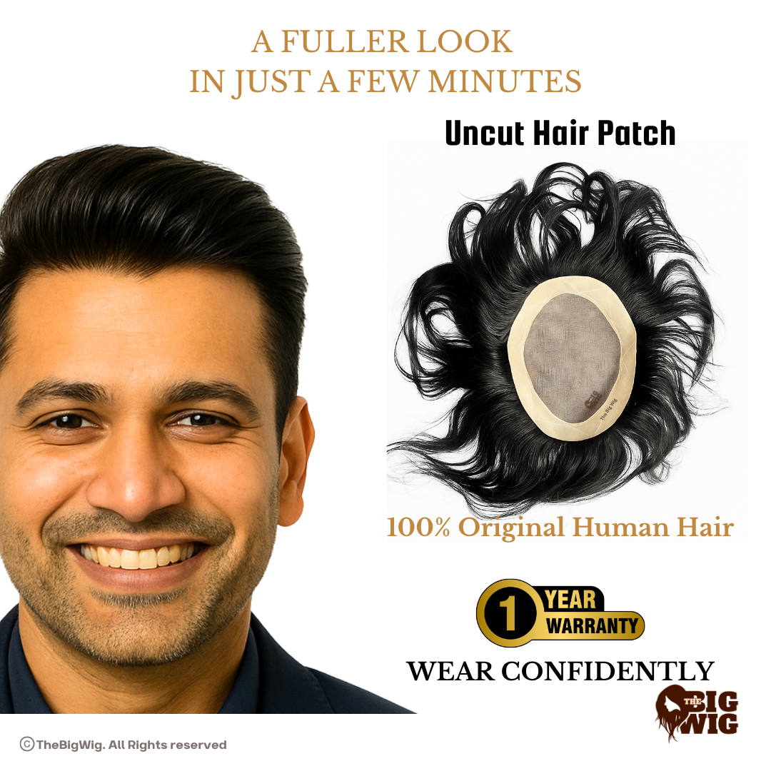 Human Hair Wigs for Men | Artificial Hair Wig for Men – 100% Original Human Hair | Premium 3D Base | Grade 1-B Quality | Fine PU Border | Real-Look Hair System