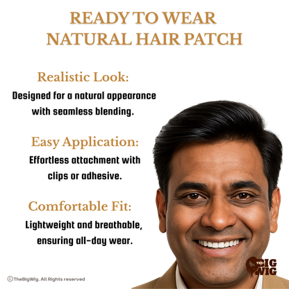 Wigs Human Hair for Men | Non Surgery Hair Replacement – 100% Original Human Hair | Premium 3D Base | Fine PU Border | Grade 1-B | Natural Look Without Surgery