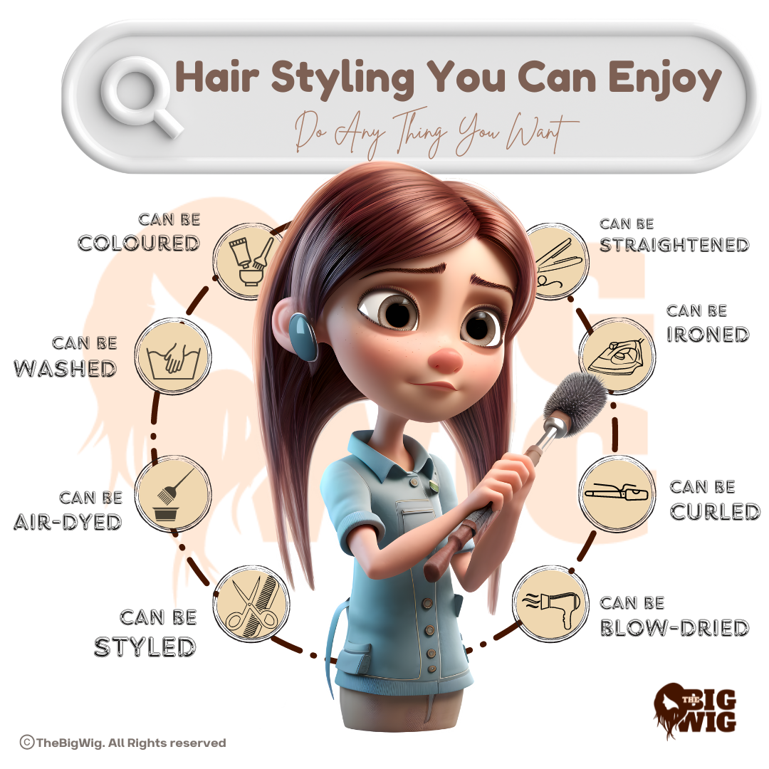 Different styling options available with the long human hair wig.
