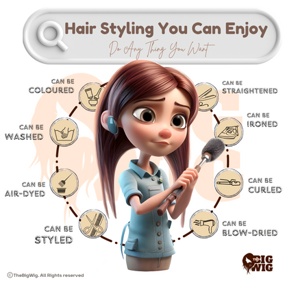 Different styling options available with the long human hair wig.
