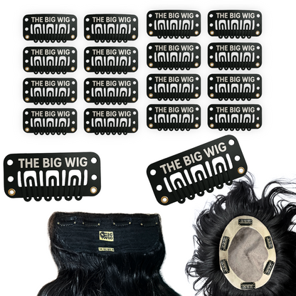 12 black hair patch clips with silicone grip – full set for wigs, toppers, and extensions