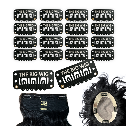 The Big Wig 12 Pcs Black Snap Hair Extension Clips – 3.4cm x 1.6cm Metal Wig Clips with Silicone Grip – Comfortable, Durable & Easy to Sew – for Hair Extensions, Wigs, Toupees, Patches, Dupatta Setting